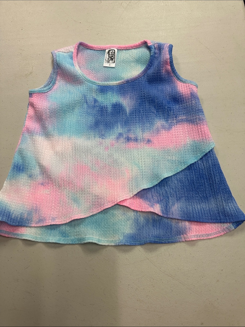 Erge Girls Tie-Dye Layered Tank Top in Pink Blue Aqua - Size 5